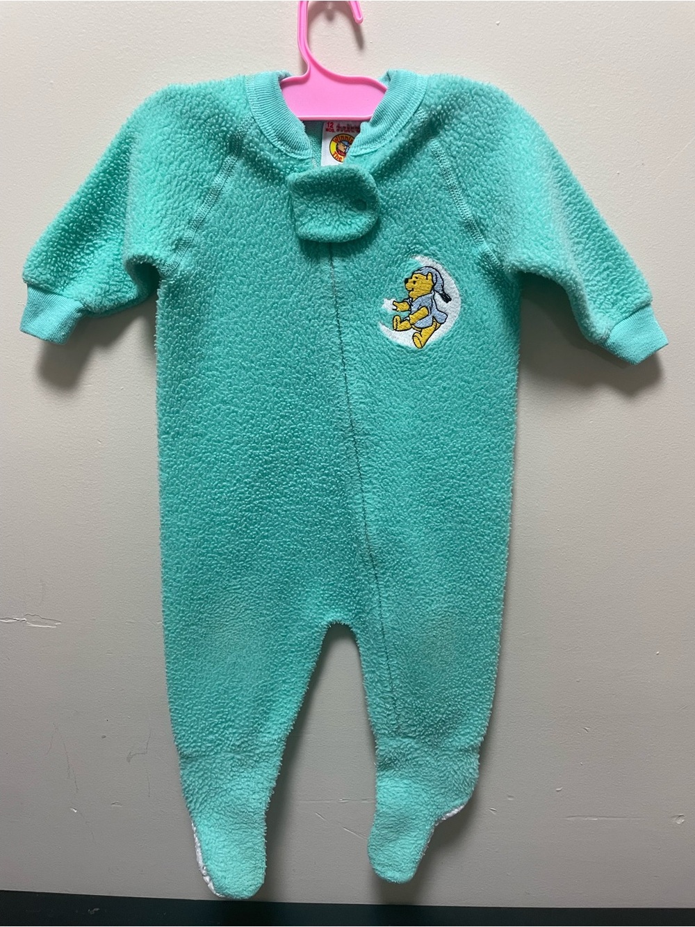 Vintage rare  Plush Teal Footed One-Piece with Pooh Bear Embroidery